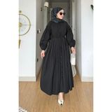 Tesettür Diyarı Divol Poplin Kumaş Düğmeli Tesettür Elbise- Siyah - 44