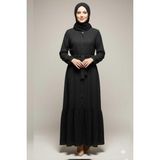 Tesettür Diyarı Düğmeli Müslin Kumaş Tesettür Elbise- Siyah - 42