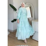 Tesettür Diyarı Fluer Tül Modal Kumaş Baskılı Astarlı Tesettür Elbise- Su Yeşili - 40 - 42