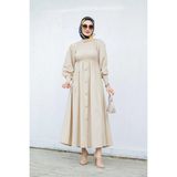Tesettür Diyarı Gipeli Düğmeli Pamuk Cotton Elbise- Krem - 42