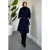 Tesettür Diyarı Glaze Astarlı Kolları Büzgülü Kaşe Tesettür Kaban- Lacivert Standart (38-44 Uyumlu)
