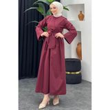 Tesettür Diyarı Kadın Bağlama Detaylı Gömlek Elbise- Bordo - 44