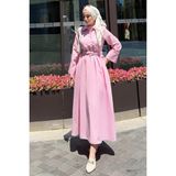 Tesettür Diyarı Kadın Trikoton Gömlek Elbise-Pembe - 40