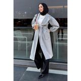 Tesettür Diyarı Kolu Büzgülü Düğmesiz Astarsız Tesettür Kaban- Gri - 40 - 42