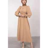 Tesettür Diyarı Krep Kumaş Şık Kuşaklı Tesettür Elbise- Vizon - 38