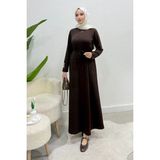 Tesettür Diyarı Modal Kumaş Kuşaklı Yade Elbise- Acı Kahve - L - XL