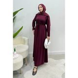 Tesettür Diyarı Modal Kumaş Kuşaklı Yade Elbise- Bordo - S - M