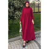 Tesettür Diyarı Robalı Ayrobin Elbise-Bordo - 36