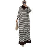 Tesettür Diyarı Yarım Fermuarlı Çizgili Triko Oversize Elbise- Acı Kahve Standart (36-42 Uyumlu)