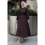 Tesettür Diyarı Yazlık Rapalin Elbise- Kahverengi - 44