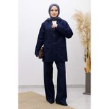 Tesettür Dünyası Denim Blazer Takım TSD260105 Koyu Mavi