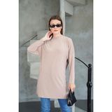 Tesettür Extra Uzun Tunik -Bej - L