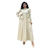 Tesettür Fiyonklu Uzun Poplin Kloş Elbise (Bej, L-XL)