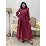 Tesettür Fiyonklu Uzun Poplin Kloş Elbise (Bordo, L-XL)