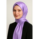Tesettür Hijab Janjan Abiye Saten Dokulu Vual Ipek Şal Lila