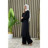 Tesettür Ikili Takım Uzun Tunik Bol Paça Pantolon - Siyah - 2
