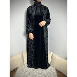Tesettür Kadife Elbise - Siyah - 4XL