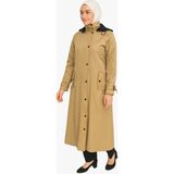 Tesettür Kadın Trençkot Kapüşonlu Camel Renk Uzun Model Kemerli - 40