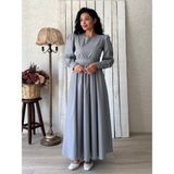 Tesettür Kloş Poplin Elbise (Gri, 2XL-3XL)