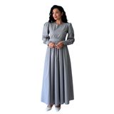 Tesettür Kloş Poplin Elbise (Gri, L-XL)