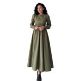 Tesettür Kloş Poplin Elbise (Haki Yeşil, 2XL-3XL)