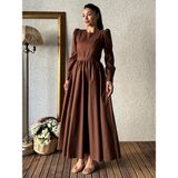 Tesettür Kloş Poplin Elbise (Kahve, 2XL-3XL)