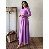 Tesettür Kloş Poplin Elbise (Lila, L-XL)