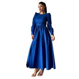 Tesettür Kloş Poplin Elbise (Saks Mavisi, 2XL-3XL)