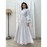 Tesettür Papatya Kloş Poplin Elbise (Gri, L-XL)