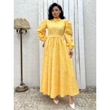 Tesettür Papatya Kloş Poplin Elbise (Sarı, 4XL-5XL)