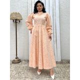 Tesettür Papatya Kloş Poplin Elbise (Somon, 2XL-3XL)