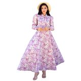 Tesettür Pastel Çiçekli Boyundan Bağlamalı Kloş Elbise (Pembe, M)