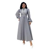 Tesettür Puantiyeli Uzun Kloş Elbise (Gri, L/XL)