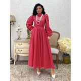 Tesettür Puantiyeli Uzun Kloş Elbise (Kırmızı, 2XL/3XL)