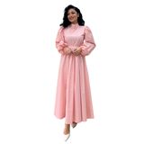 Tesettür Puantiyeli Uzun Kloş Elbise (Pembe, L/XL)