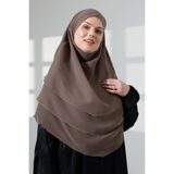 Tesettür Şifon Peçeli Üç Katlı Oval Sufle Khimar, Pratik Hijab Şal - Vizon (ZN1704) Vizon