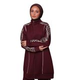 Tesettür Spor Giyim Seti, Leopar Desenli Kadın Eşofman Takımı, 2 Parça Şık Modest Tasarım (Bordo, 2XL)