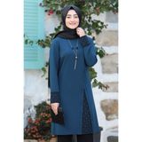 Tesettür Takım Nilda Takım Krep Kumaş Büyük Beden Tesettür Abiye Elbise Tesettür Takım RBYS1031
