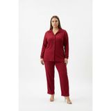 Tesettür Uyumlu Büyük Beden Gömlek Takım – Uzun Kollu Bürümcük Kumaş İkili Set-Bordo-3XL