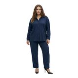 Tesettür Uyumlu Büyük Beden Gömlek Takım – Uzun Kollu Bürümcük Kumaş İkili Set-Lacivert-5XL