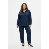 Tesettür Uyumlu Büyük Beden Gömlek Takım – Uzun Kollu Bürümcük Kumaş İkili Set-Lacivert-6XL