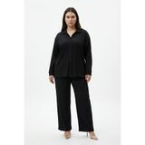 Tesettür Uyumlu Büyük Beden Gömlek Takım – Uzun Kollu Bürümcük Kumaş İkili Set-Siyah-5XL