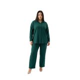 Tesettür Uyumlu Büyük Beden Gömlek Takım – Uzun Kollu Bürümcük Kumaş İkili Set-Yeşil-3XL