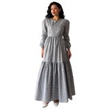 Tesettür Uzun Çıtır Poplin Kat Kat Elbise (Gri, L-XL)