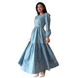 Tesettür Uzun Çıtır Poplin Kat Kat Elbise (Mavi, L-XL)