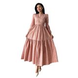 Tesettür Uzun Çıtır Poplin Kat Kat Elbise (Turuncu, 2XL-3XL)
