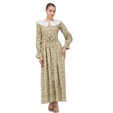 Tesettür Vintage Fisto Yakalı Renkli Çiçekli Elbise (Yeşil, M)