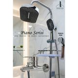 Tesitay Geniş Şampuanlıklı Robot Duş Takımı ve Ağır Lüks Banyo Bataryası Piano Serisi Musluk Armatür - Krom