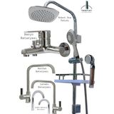 Tesitay Mutfak Lavabo Banyo Bataryaları ve Geniş Şampuanlıklı Robot Duş Seti Doras Serisi - Krom
