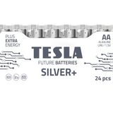 Tesla Silver AA Alkalin Pil, 1,5V LR6,MN1500 Kalem Pil,Uzun Ömürlü,Maximum Power Teknolojisi,Kumanda,Oyuncak,El Feneri (24, AA)